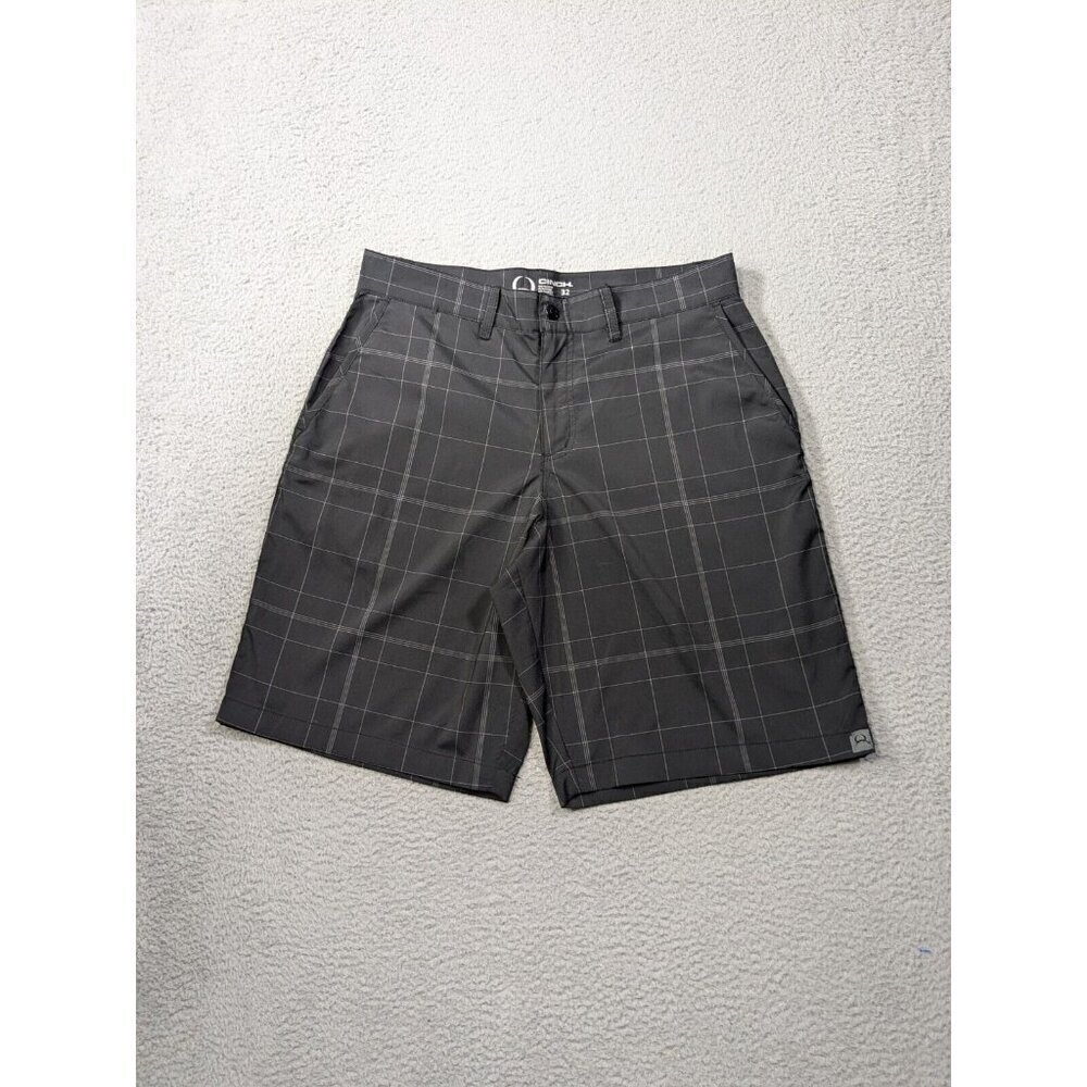 Cinch Shorts Mens 32 Golf Stretch Casual Black Plaid